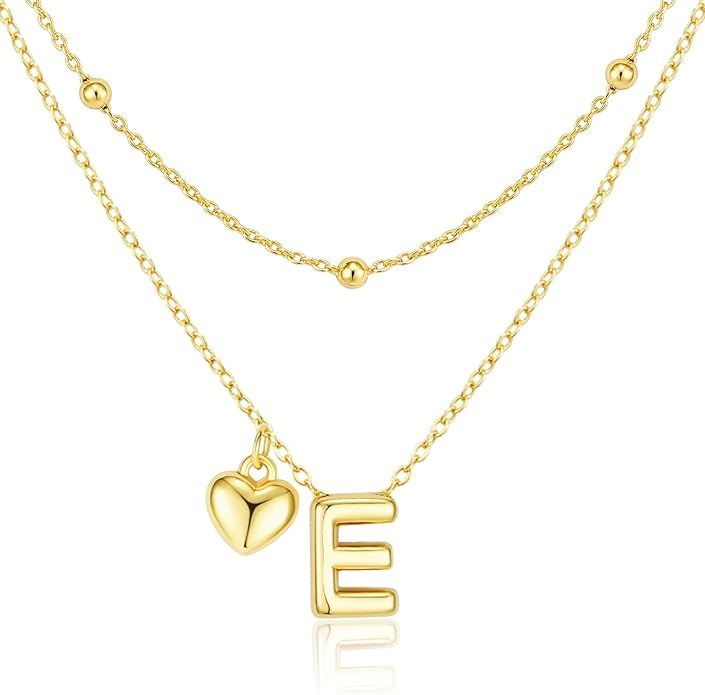 adoyi Valentines Day Gifts for Women Hers Dainty 14K Gold Plated Heart Initial Necklaces Layered Letter A-Z Pendant Necklace Stack Trendy Jewelry Birthday Valentines Day Gifts for Women Jewelry