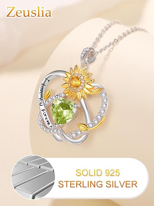 Valentine's Day Gifts for Wife 925 Sterling Silver Double Birthstone Pendant Necklaces I Love You for Always and Forever Necklace Anniversary Birthday Gifts for Wife Girlfriend Mom Her
