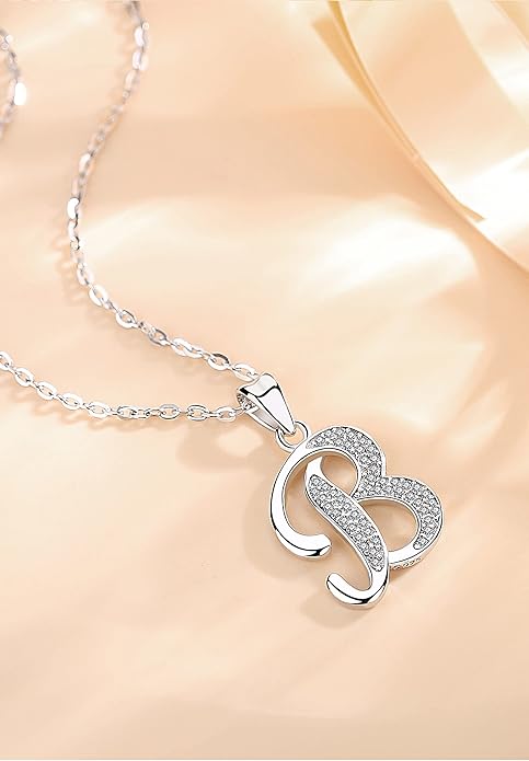 AEONSLOVE 925 Sterling Silver Initial Necklaces for Women, 26 Letters Pendants Necklace Gift for Mother, Daughter, Wife, 18 Inch Chain