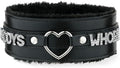 Pink Furry Heart O-ring Leather Choker Collar For Women, Handmade Punk Gothic Letter Necklace Adjustable Fashion Jewelry