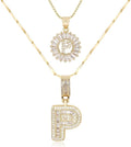 Letter Necklace 14k Gold Plated Bling Dainty Necklaces Trendy Chunky Custom Name Necklace Personalized Round Circle Pendant Zirconia Letters Name Crystal Jewelry Gifts for Women