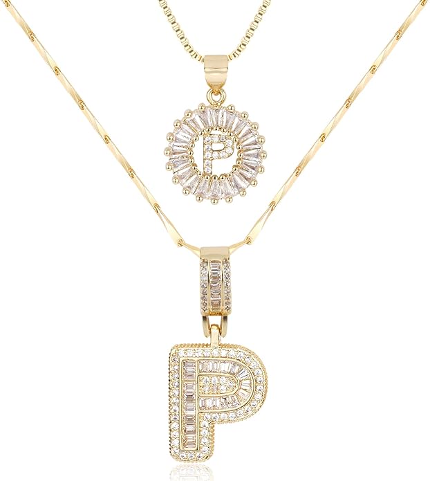 Letter Necklace 14k Gold Plated Bling Dainty Necklaces Trendy Chunky Custom Name Necklace Personalized Round Circle Pendant Zirconia Letters Name Crystal Jewelry Gifts for Women