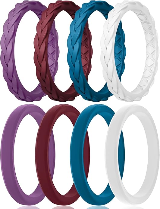 Egnaro Women's Wedding Bands, Silicone Thin and Stackable Rubber Engagement Ring, Variety Multipack With Breathable Grooves Workout Accessories