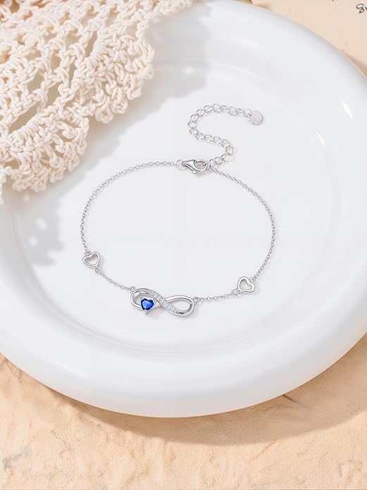 Dorunmo Infinity Heart Anklet Bracelet for Women 925 Sterling Silver Adjustable Infinity Birthstone Bracelet Friendship Jewelry Gifts for Women Birthday Christmas