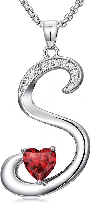 Valentines Day Gifts for Women Alphabet A to Z Initial Birthstone Pendant Necklaces for Women - 18k White Gold Plated Personalized Name Jewelry Valentine Mothers Day Birthday Gifts for Women Her Girlfriend