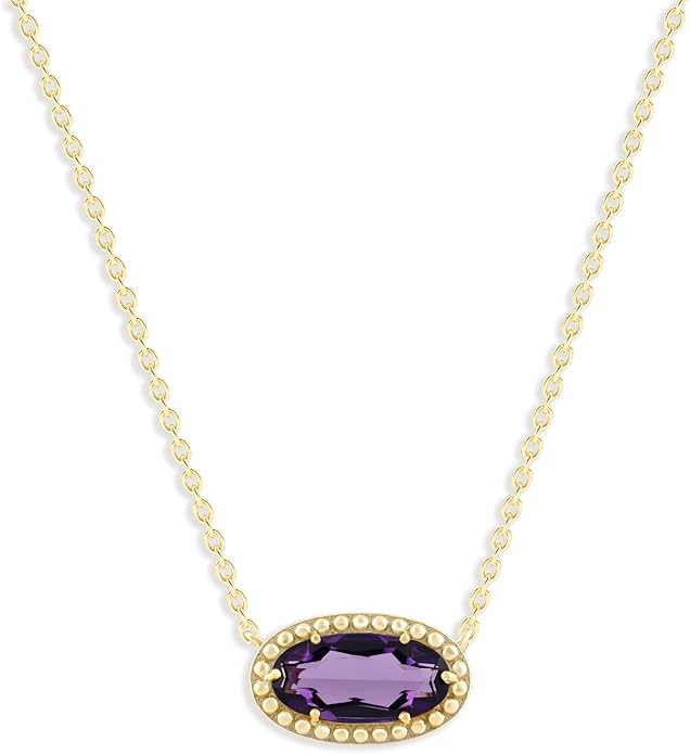 Belacqua Gemstone Necklace in 14K Gold Plated Sterling Silver, Oval Pendant Size 6 * 12mm, 15" Cable Chain with 2" Extender, Spring Ring Clasp, Dainty Birthstone Necklace for Women, Gift Box Included