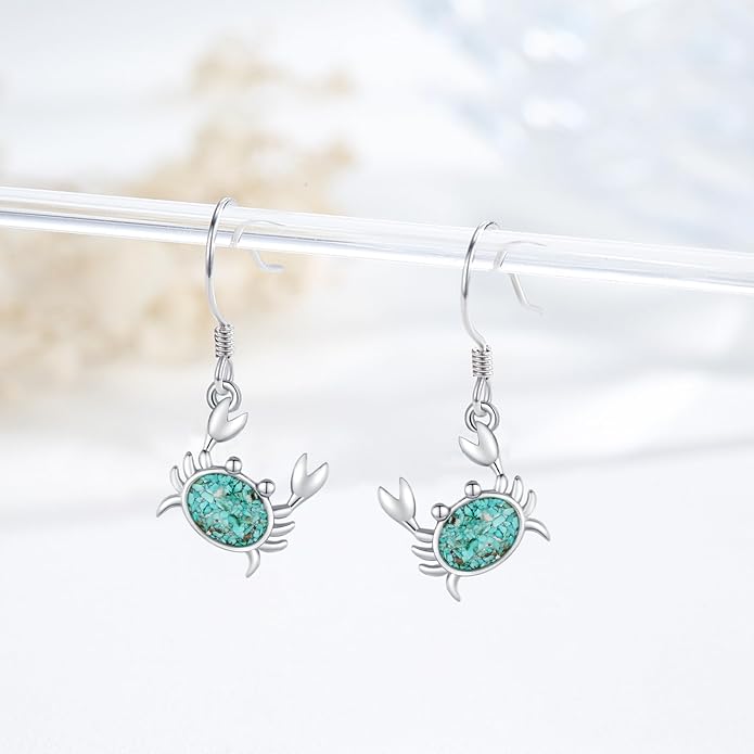 Ocean Earrings 925 Sterling Silver Turquoise Sea Animal Dangle Drop Earrings Beach Themed Jewelry Gifts for Women Girls