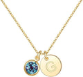 Hidepoo Initial Birthstone Necklace for Girl Women - 14K Gold Plated Disc Letter Necklace Personalized Gifts Jewelry Birthstone Initial Necklaces Birthday Gift for Female Teens Mom