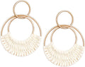 Raffia Hoop Earrings for Women Fun Boho Summer Beach Earrings Lightweight Handmade Straw Wicker Rattan Dangle Earrings Statement Geometric Round Drop Earrings