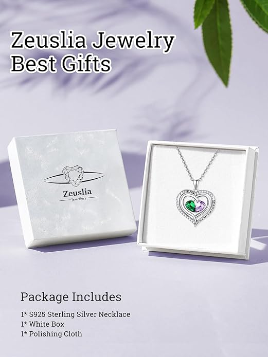 Valentine's Day Gifts for Wife 925 Sterling Silver Double Birthstone Pendant Necklaces I Love You for Always and Forever Necklace Anniversary Birthday Gifts for Wife Girlfriend Mom Her