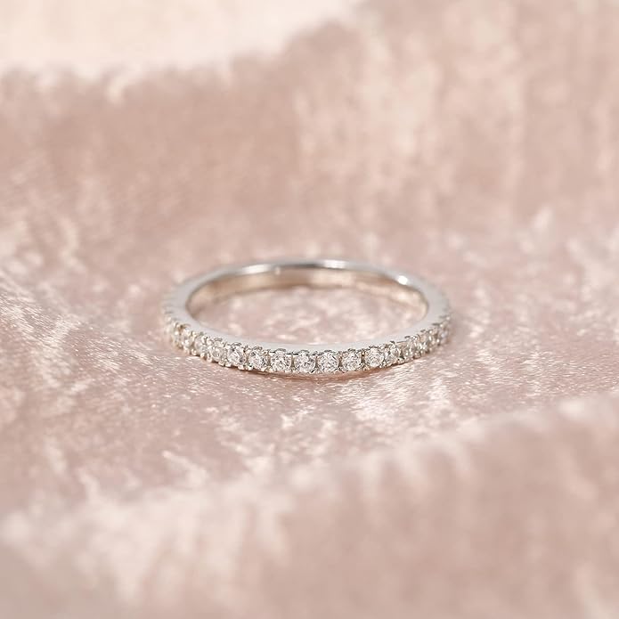 EAMTI 2mm Wedding Band Cubic Zirconia Half Eternity Stackable Brass Engagement Ring Size 3-13