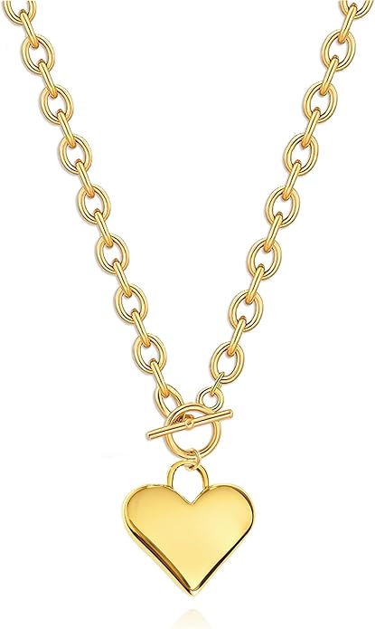 Zeffy Dainty Gold Heart Necklace for Women Trendy 14K Gold/Silver Plate Cute Heart Pendant Choker Necklaces Gold Love Heart Chain Necklace for Women Dainty Gold Jewelry Gifts for Women