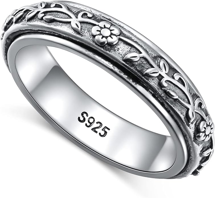 Ladytree Anxiety Relieve Rings 925 Sterling Silver Spinner Fidget Ring Worry Stress Relieving Boredom ADHD Autism Ring Platinum Plated Jewelry Birthday Gifts for Women Men