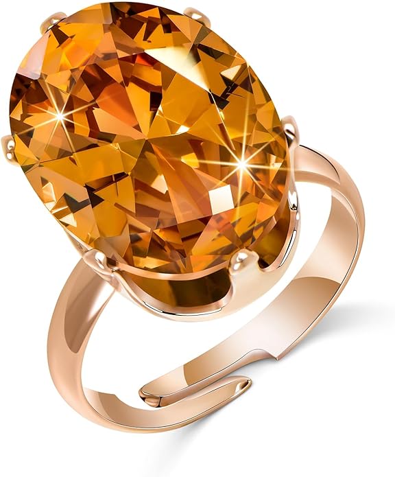 Linawe Cubic Zirconia Imitation Diamond Moissanite Rings for Women, 14K Gold/Rose Gold/Silver Adjustable Chunky Ring, Costume Rhinestone Jewelry for Wedding Engagement