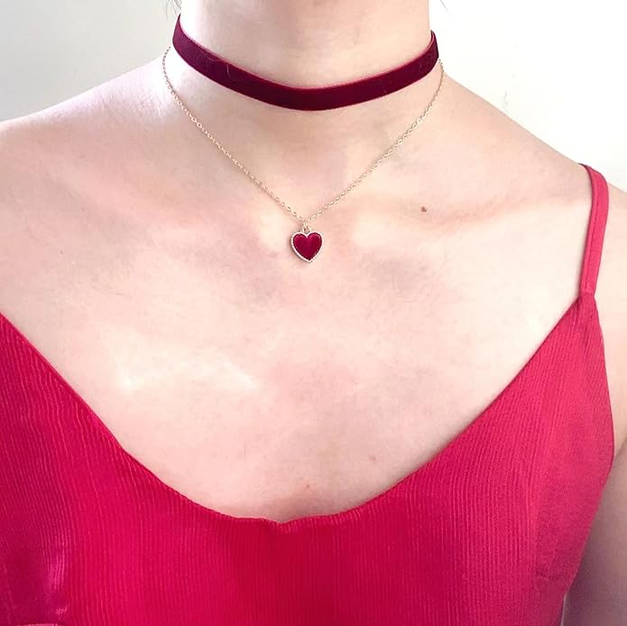 MOMOCAT Heart Necklace Adjustable Red Choker Classic Collar Necklaces for Women and Girls Velvet Chocker Necklace