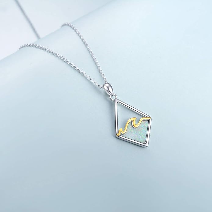 YAFEINI Sterling Silver Ocean Wave Necklace Abalone Shell Wave Pendant Ocean Jewelry Beach Gifts for Women (Abalone shell)