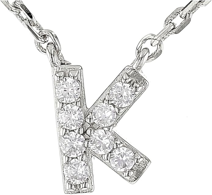 JTV Sterling Silver Initial Necklace for Women, 0.13 CTW White Cubic Zirconia Letter Pendant, Rhodium-Plated, Personalized Monogram Jewelry, Gift Box Included, 18”