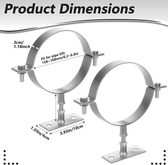 2 Pcs 6 Inch Heavy Duty Adjustable Pipe Bracket, Heavy Duty Split Ring Pipe - Image 2