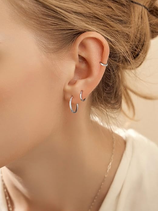 FaithHeart Sterling Silver Hoop Earrings for Women, Hypoallergenic Huggie Hoop Earrings Lightweight Small Cartilage Earrings Hoop Earring Dainty Everyday Earrings 6/8/10/12/14/15/16/18/20mm
