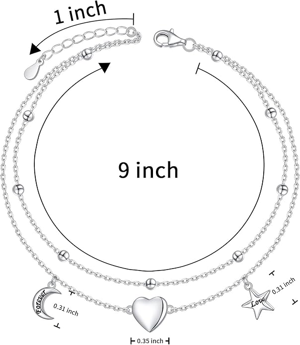 S925 Sterling Silver Anklets Adjustable Beach Foot Ankle Bracelet Jewelry Gifts For Women Girls