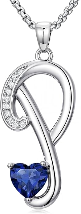 Valentines Day Gifts for Women Alphabet A to Z Initial Birthstone Pendant Necklaces for Women - 18k White Gold Plated Personalized Name Jewelry Valentine Mothers Day Birthday Gifts for Women Her Girlfriend