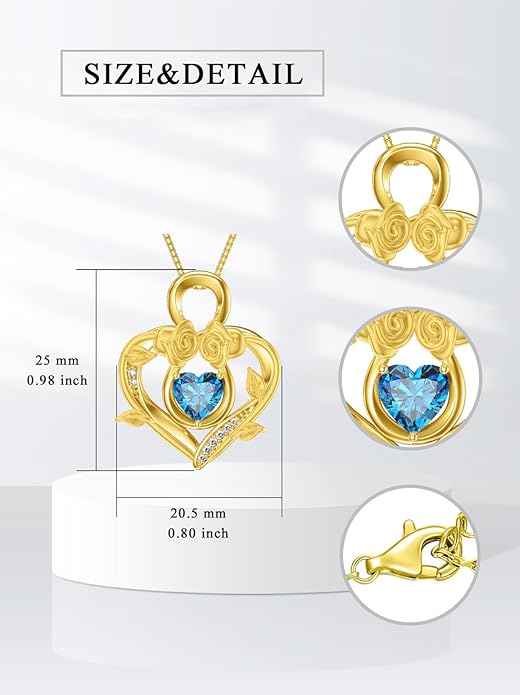 Midari 18K Gold Heart Birthstone Necklace 18K Gold Infinity Rose Necklace Birthday Christmas Jewelry Gifts for Women Wife Her Daughter Mom