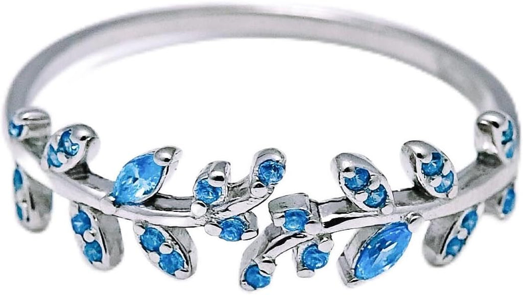 Adjustable S925 Sterling Silver Ring for Women,Branch Leaves Band Stacking Finger Ring,Paved Cubic Zirconia Stone Stackable Open Ring