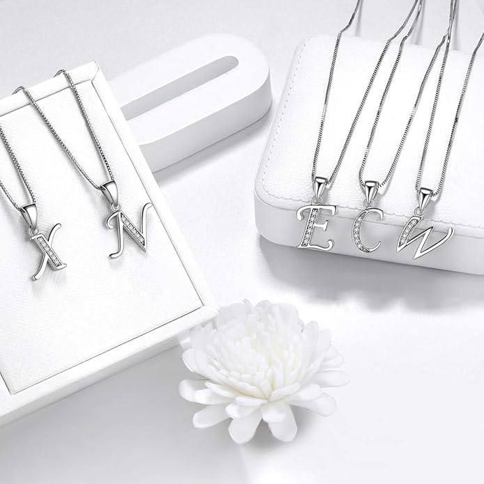 Aurora Tears Letter Necklace Initial 925 Sterling Silver Alphabet Pendant Crystal Name Gift Women Cubic Zirconia Jewelry