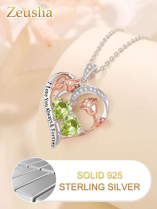 Valentine's Day Gifts for Wife 925 Sterling Silver Double Birthstone Pendant Necklaces I Love You for Always and Forever Necklace Anniversary Birthday Gifts for Wife Girlfriend Mom Her