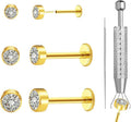 Delicate Moissanite & Titanium Threadless Flat Back Studs - 6-Piece 20G Labret Set for Nose, Helix, Cartilage, Conch, and Lip Piercings for Women & Men