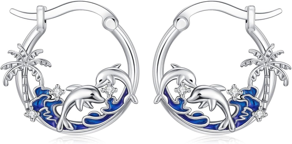 JUSTKIDSTOY Hypoallergenic Panda/Unicorn/Hummingbird/Dolphin Hoop Earrings for Women 925 Sterling Silver Animal Huggie Hoop Earrings Jewelry Gifts for Sensitive Ears