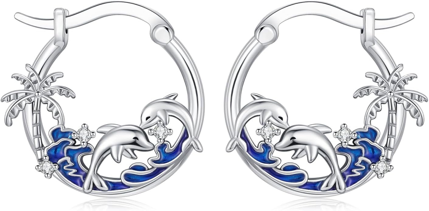 JUSTKIDSTOY Hypoallergenic Panda/Unicorn/Hummingbird/Dolphin Hoop Earrings for Women 925 Sterling Silver Animal Huggie Hoop Earrings Jewelry Gifts for Sensitive Ears