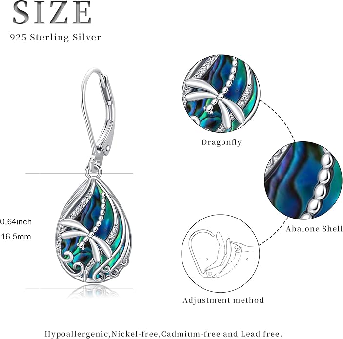 Animal Earrings 925 Sterling Silver Abalone Shell Dangle Drop Earrings Leverback Earrings Cute Animal Jewelry Gifts for Women Girlfriend