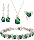 LMXXVJ Jewelry Set for Women,Teardrop Cubic Zirconia Necklace Earrings Adjustable Ring Bracelet Jewelry Set Formal Jewelry Gift