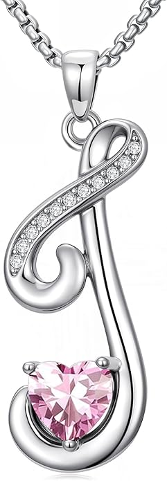 Valentines Day Gifts for Women Alphabet A to Z Initial Birthstone Pendant Necklaces for Women - 18k White Gold Plated Personalized Name Jewelry Valentine Mothers Day Birthday Gifts for Women Her Girlfriend