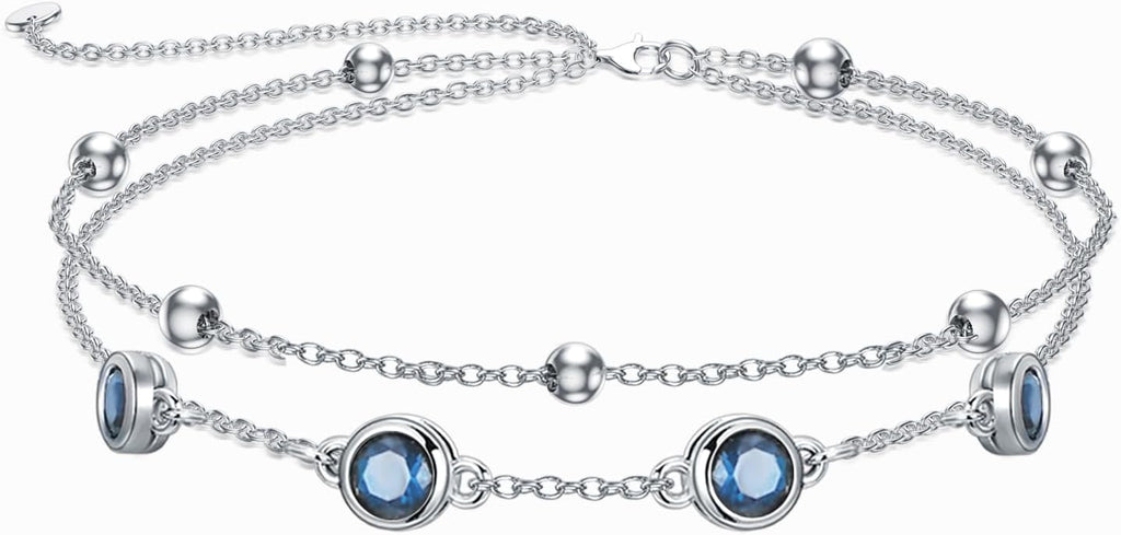 Dorunmo 925 Sterling Silver Birthstone Anklet Bracelets for Women Birthday Mother's Day Jewelry Gifts for Wife Girlfriend Mother Her