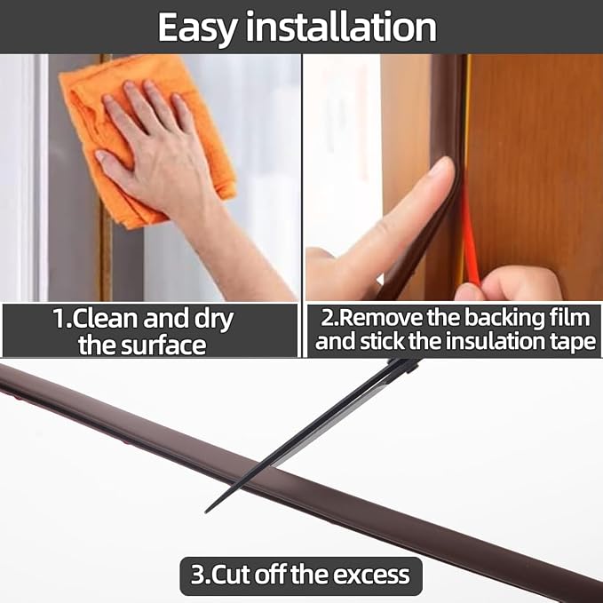 ESUFEIR 26Feet Door Weather Stripping Door Seal Strip, Self-Adhesive Rubber - Image 5