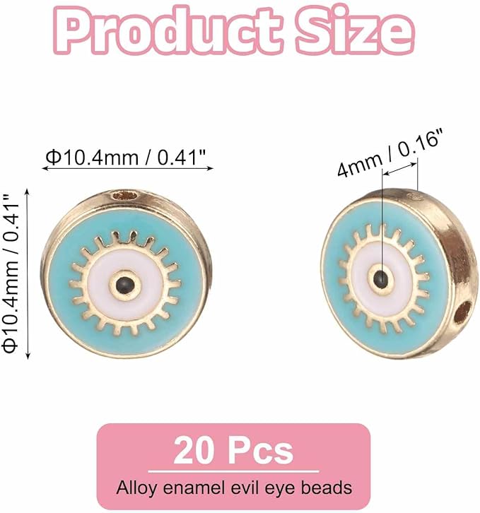 MECCANIXITY 20 Pcs Flat Round Evil Eye Beads Colorful Flat Loose Spacer Evil Eye Charms for DIY Bracelet Earrings Necklace Crafts Jewelry Making, Sky Blue