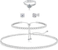 Tennis Necklace Bracelet for Women, Sterling Sliver, Dainty Chocker Necklace, Crystal Bracelet for Women, Wedding Jewelry for Bride, Sparkly Party Prom Hypoallergenic