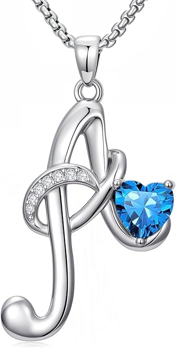 Valentines Day Gifts for Women Alphabet A to Z Initial Birthstone Pendant Necklaces for Women - 18k White Gold Plated Personalized Name Jewelry Valentine Mothers Day Birthday Gifts for Women Her Girlfriend