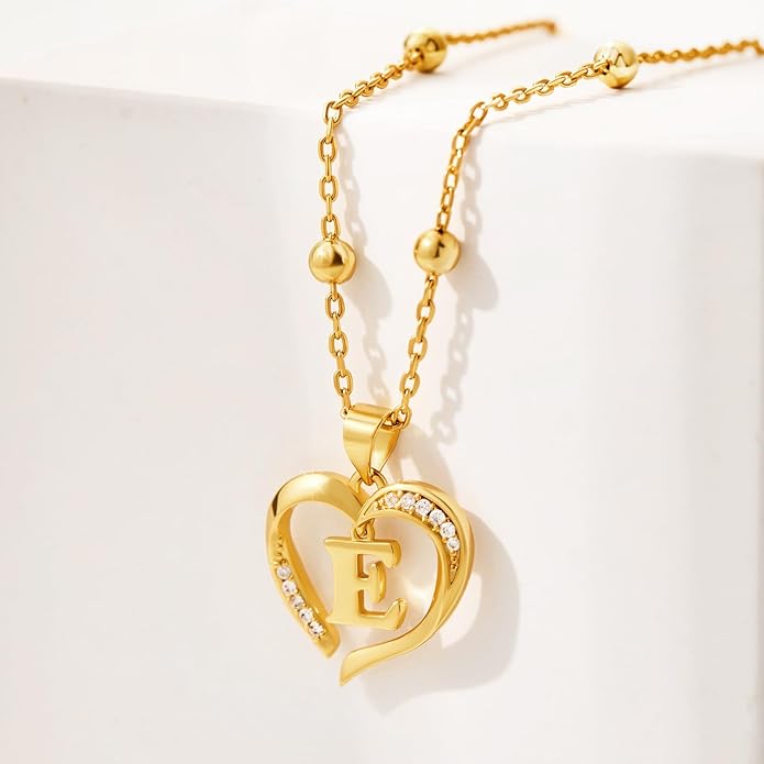 Cicy Bell Womens Heart Initial Necklace for Women 18k Gold Plated Shell Personalized Letter Pendant Necklace 17.7'' with 2'' Extender