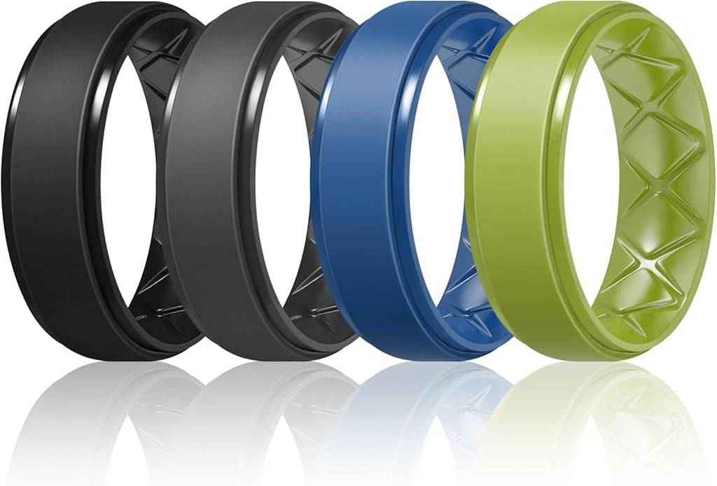 Egnaro Men's Rings 8.5mm Wide-2mm Thick Inner Arc Ergonomic Breathable Rubber Wedding bands-Hypoallergenic for Gym/Outdoor/Gift((1-7 Variety Pack with Half Size)