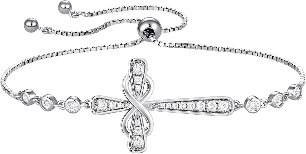 YL Cross Bracelet 925 Sterling Silver Infinity Sideways Link Bracelet Birthstone Jewelry for Women
