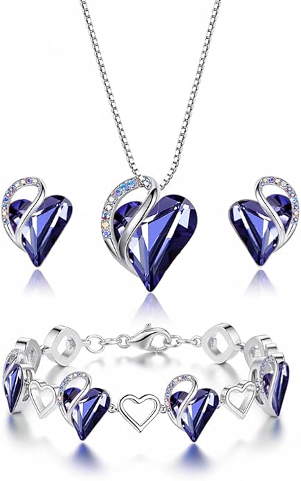 Leafael Valentine's Day Gift Necklaces for Women, Infinity Love Birthstone Heart Crystal Pendant, Birthday Anniversary Jewelry for Wife, Mom, and Her, Silver Plated, 18" + 2" Adjustable Chain