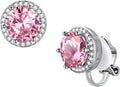 FindChic Sparkling Birthstone Clip On Earrings for Women, Silver Plated Stud Earrings 8MM Cubic Zirconia Non Pierced Studs, 12 Months Birthday Jewelry Gift