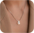 WFYOU Pearl Necklaces for Women Trendy 6MM 8MM 10MM Dainty Round Natural Freshwater Pearl Necklace Silver 14K Gold Plated CZ Pearls Necklaces for Women Birthday Bridesmaid Wedding Gifts Pearl Jewelry