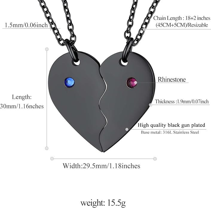 FindChic Personalized Matching BFF Necklace for 2/3/4/5/6 Puzzle Name Heart Pendant Stainless Steel Couple Necklace Set Customized Necklaces for Teen Girls