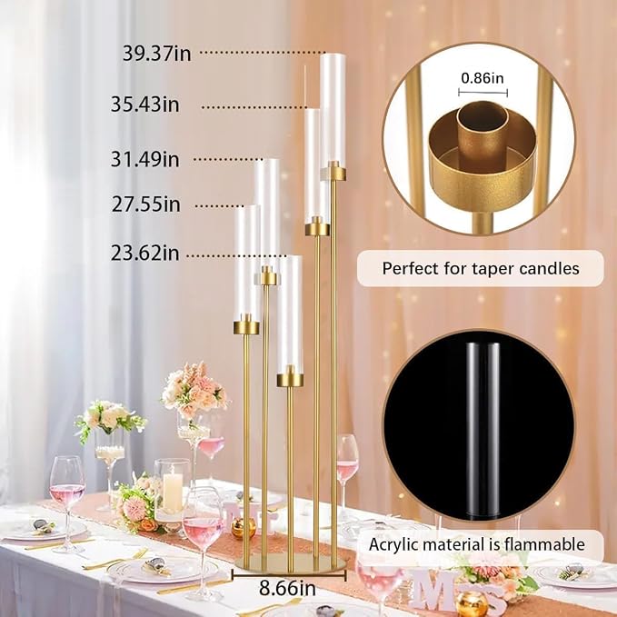 39.4'' Tall Gold Floor Candelabra，Set of 8PCS 5 Arm Candle Holder Tall Floor - Image 2