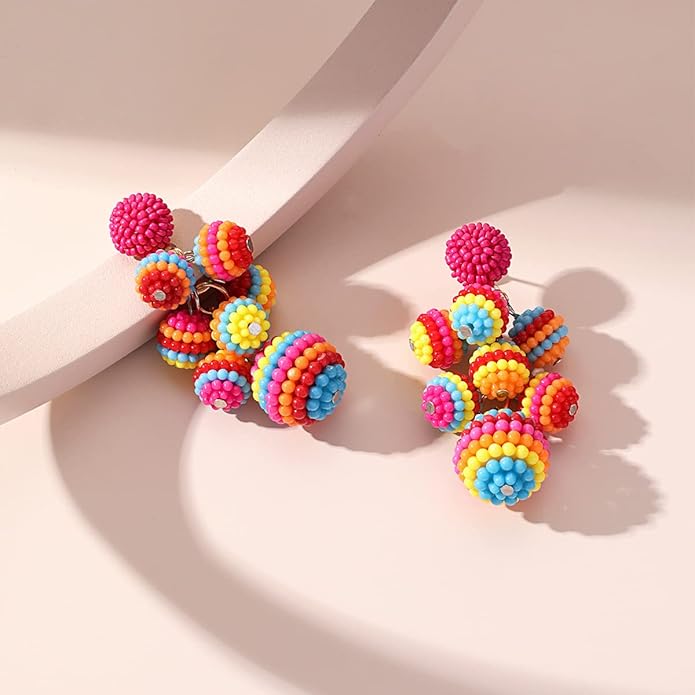 Acrylic ball Beads Dangle Earrings for Women,Colorful Statement Earring Cute Candy Colored Drop Dangle Geometric Jewelry Earrings For Gift Party