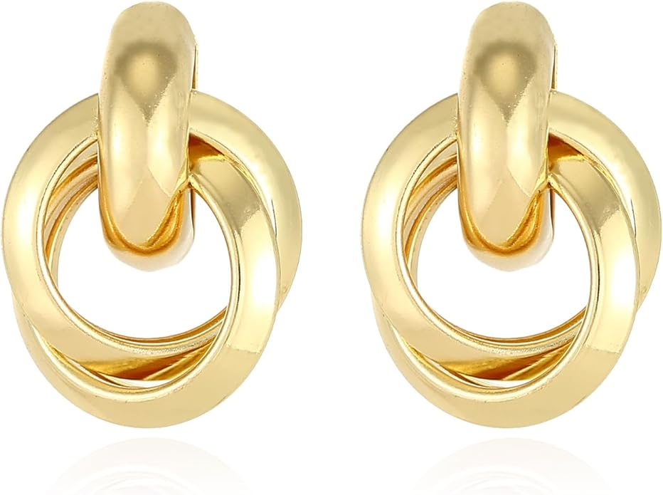 Gold/Silver Statement Geometric Earrings for Women Chunky Gold Knot Link Drop Dangle Earrings Trendy Jewelry Gift